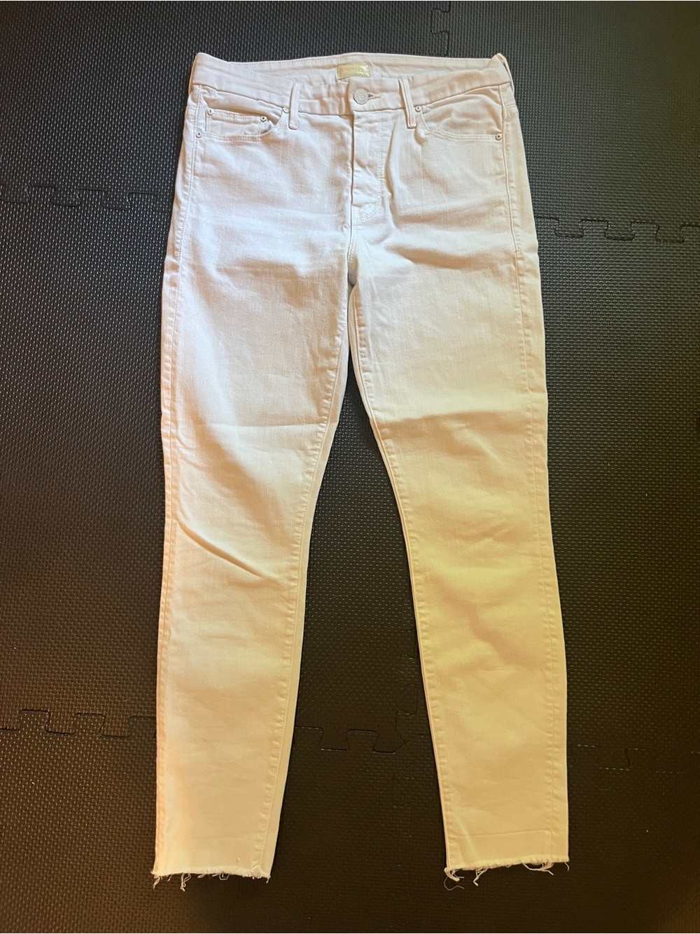 MOTHER White Denim Jeans High Waisted Looker Ankle Fray Stayin’ Alive 29